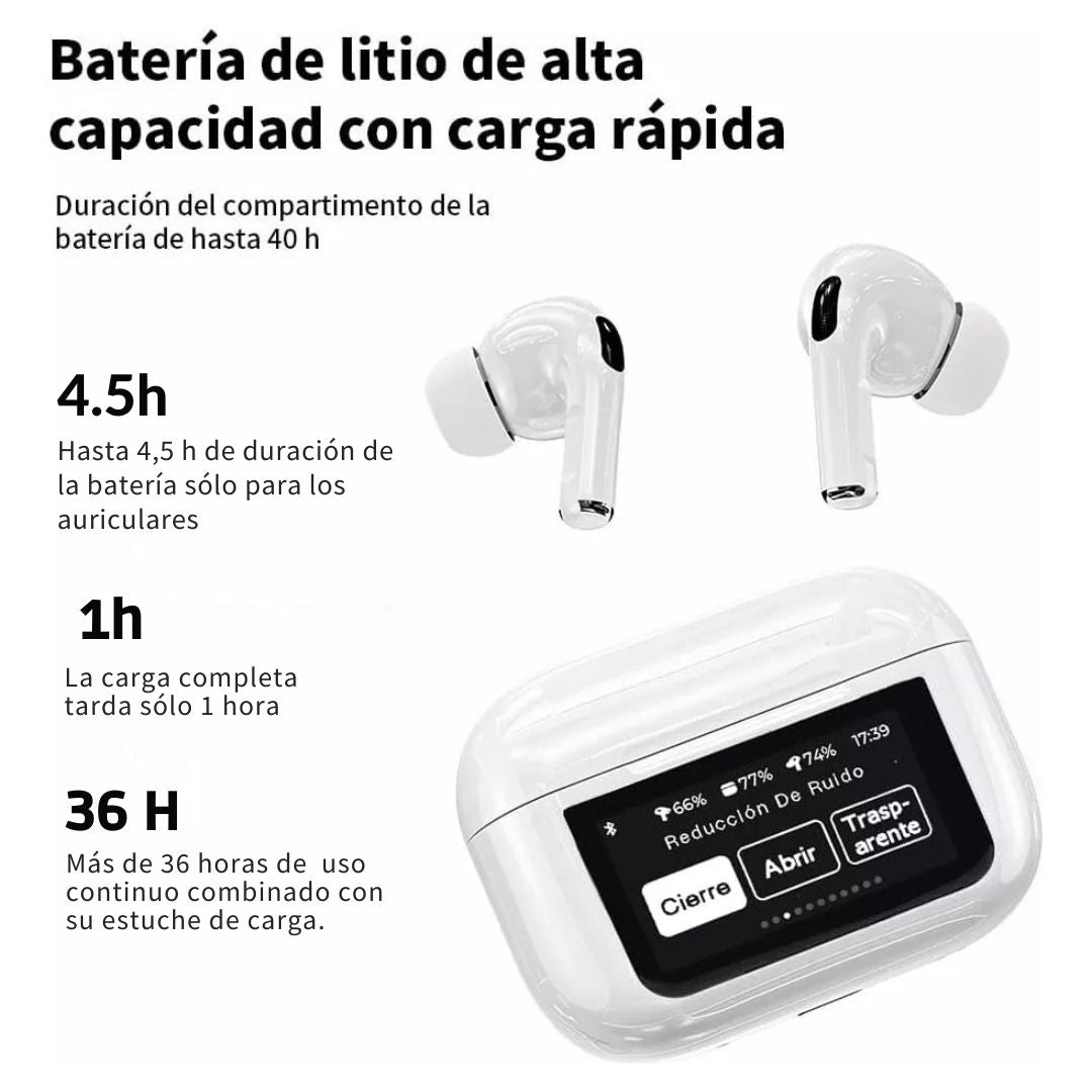 🎧Audífonos A9 pro: Batería Extrema + Estuche Inteligente.